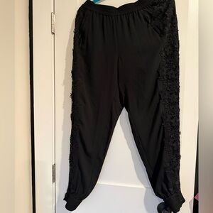 Elie Tahari Black Joggers with Floral Detailing